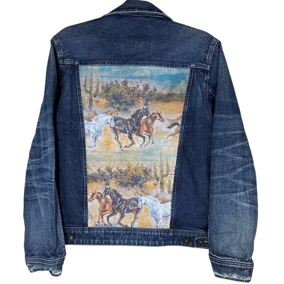Guess Dillon Jean Jacket, Men's, Wild Horses on Back, Medium, Denim - Picture 2 of 14